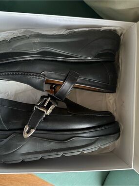 TOGA Pulla Black Leather Platform Buckle Loafers